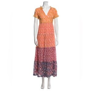 Marie Oliver Tiered Short Sleeve V-Neck Maxi; Size XS